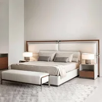 High End Bed Simple Modern Style Wooden Comfortable Double Bed Set, Two Mini Exquisite Bedside Tables for Sale