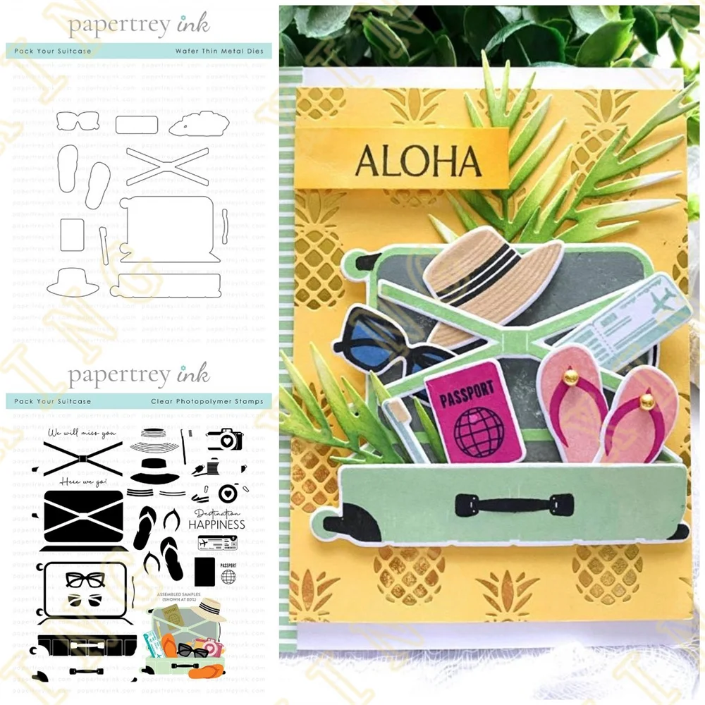 

New Pack Your Suitcase Metal Cutting Dies Clear Stamps Scrapbook Diary Decoration Embossing Template DIY Greeting Card Handmade