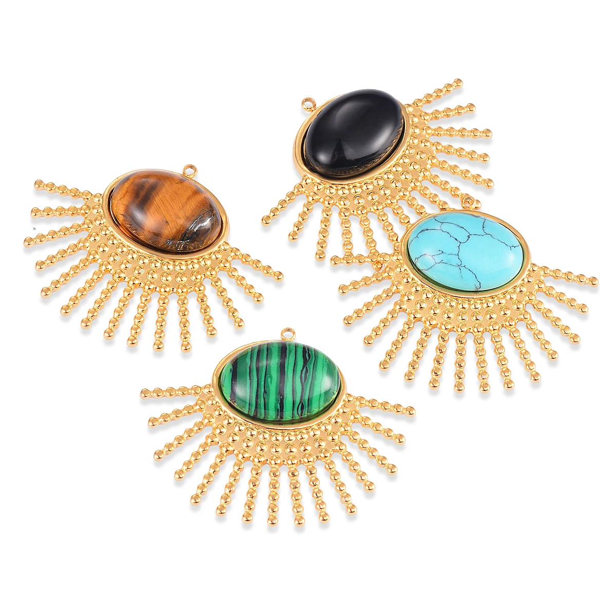 2pcs Stainless Steel Natural Stone Drop Dangle Earring Charms Boho Gold Plated Pendants for Women DIY Jewelry Making Accessories