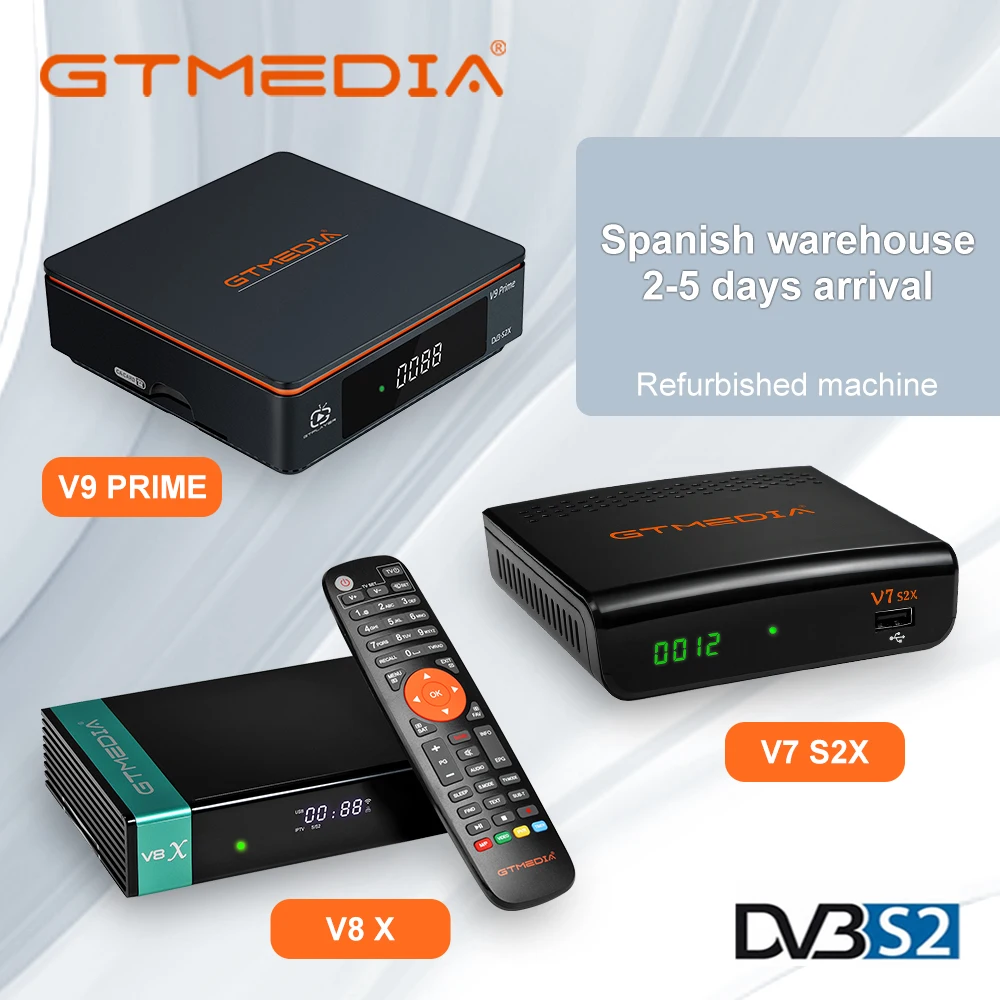 

Refurbished machine GTMEDIA V8X V7S2X V9 Prime DVB-S/S2/S2X Satellite Receiver，Support for ccam H.265 wifi ship from Spain