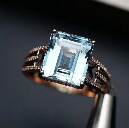 

ANGLANG Luxury Women Square Shape Engagement Rings AAA Blue Cubic Zirconia Proposal Rings for Girlfriend Fine Anniversary Gift