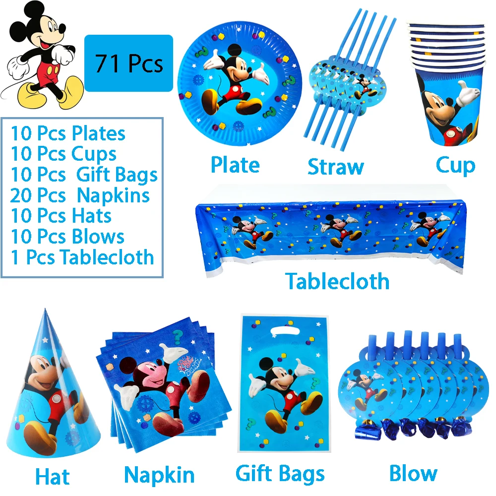 

Mickey Mouse Party Supplies Tableware Set Paper Cup Plate Napkin Tablecloth Balloon Birthday Decoration Kids Baby Shower