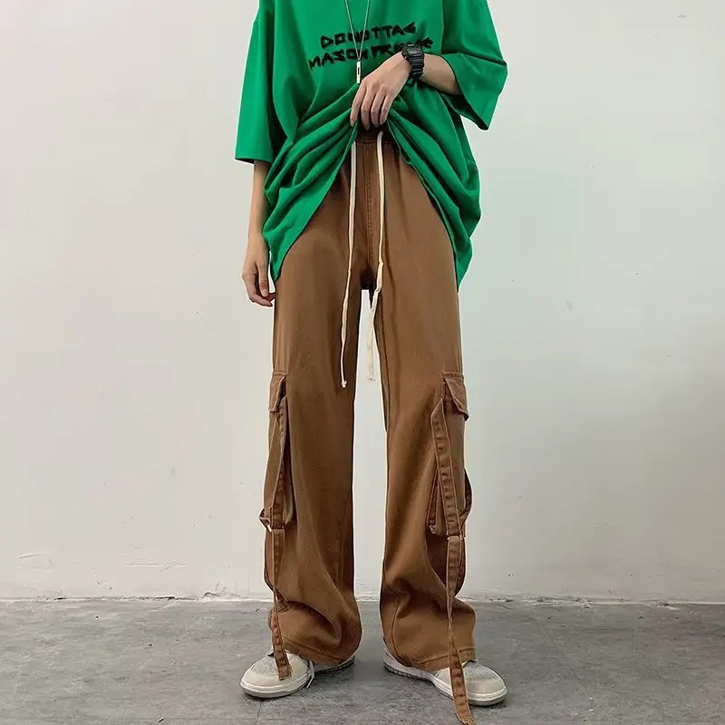 

ZCSMLL American street tide brand overalls men's summer ins high street straight hiphop pants loose trend casual pants