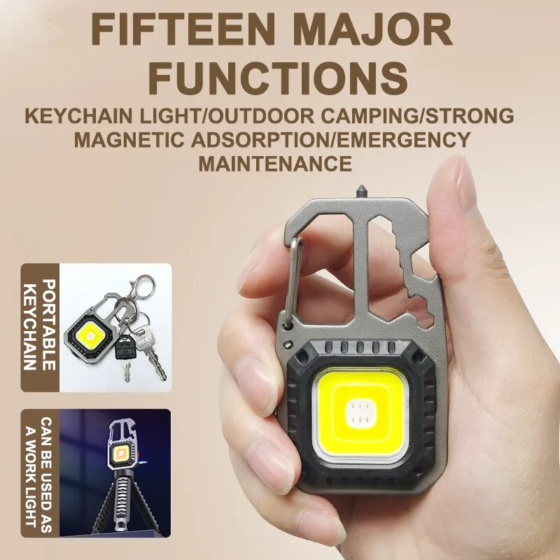 

Mini LED Flashlight Work Light Rechargeable Keychain Light Outdoor Camping Light Portable Pocket Wrench Screwdriver Safety Hamme