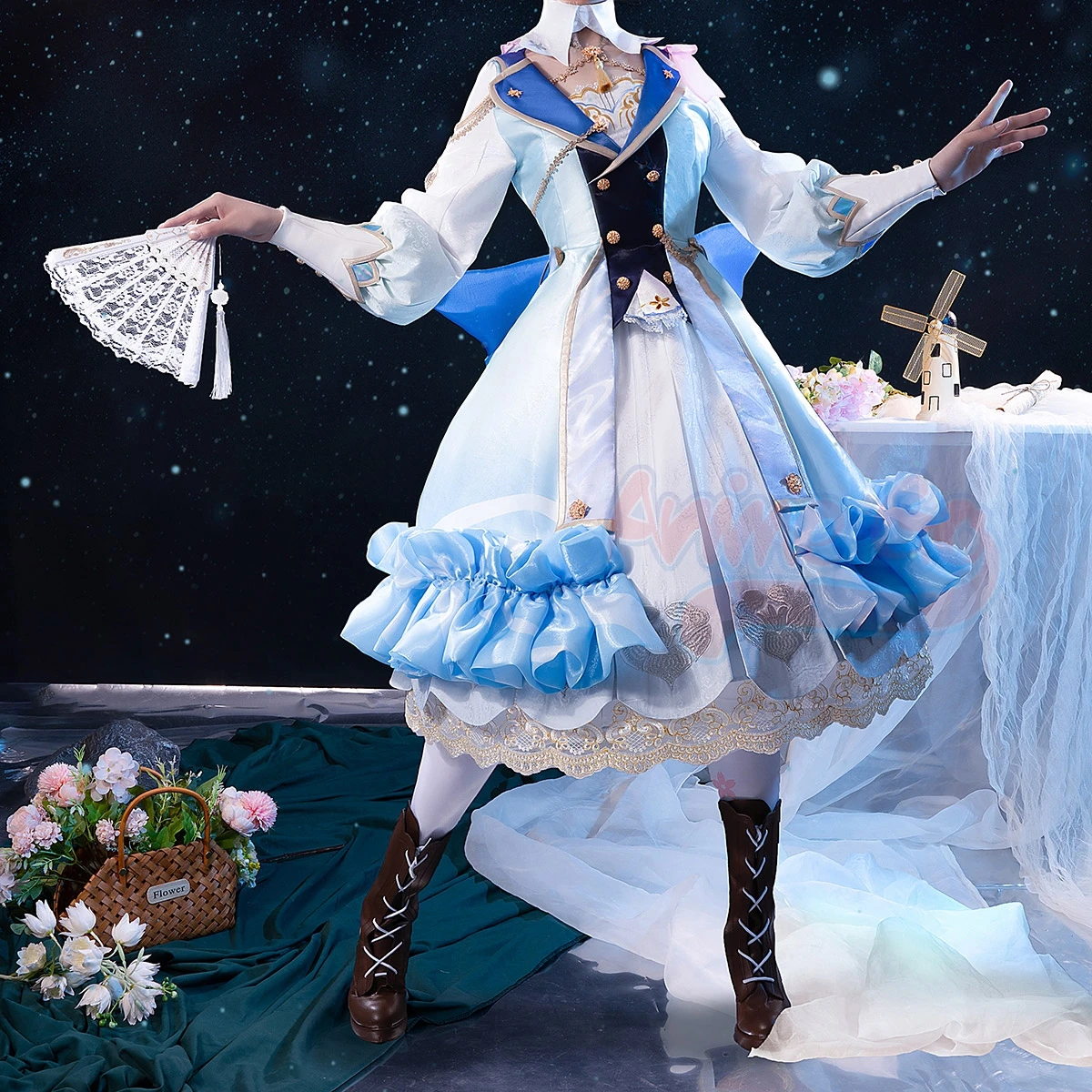 

Game Genshin Impact Kamisato Ayaka Cosplay Costume New Skin Lolita Dress Springbloom Missive Women Outfits Hat C07445-AAA