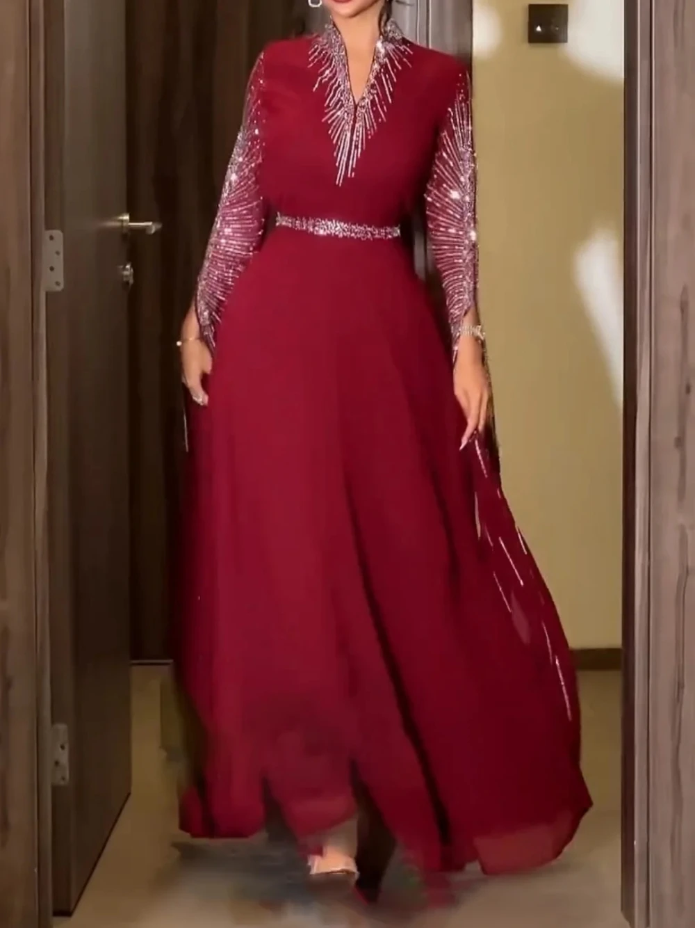 Элегантное арабское вечернее платье с v-образным вырезом кафтан винтажное