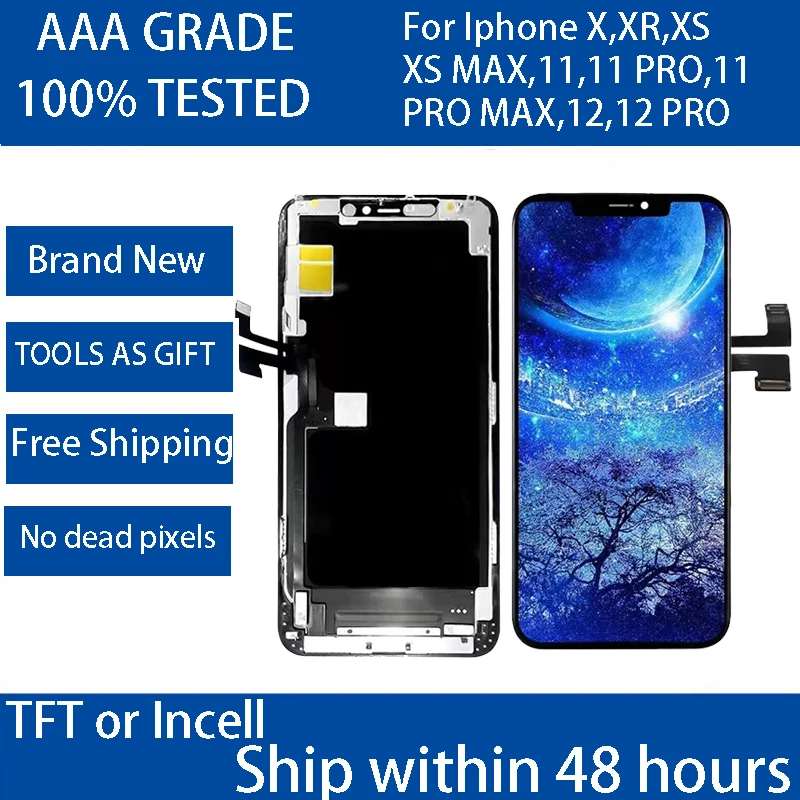 

LCD Screen For iPhone X TFT LCD Display 3D Touch Digitizer Mount Assembly Replacement Incell XS XR XS Max Display No Dead Pixels