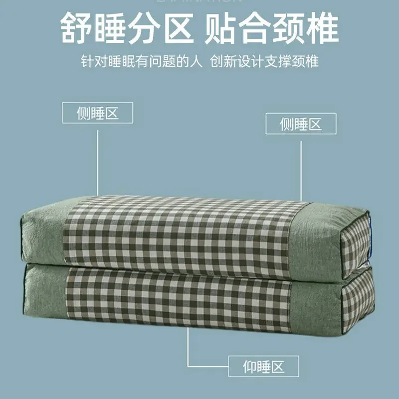 Подушка из гречихи для взрослых домашняя клетчатая двухъядерная хлопковая с