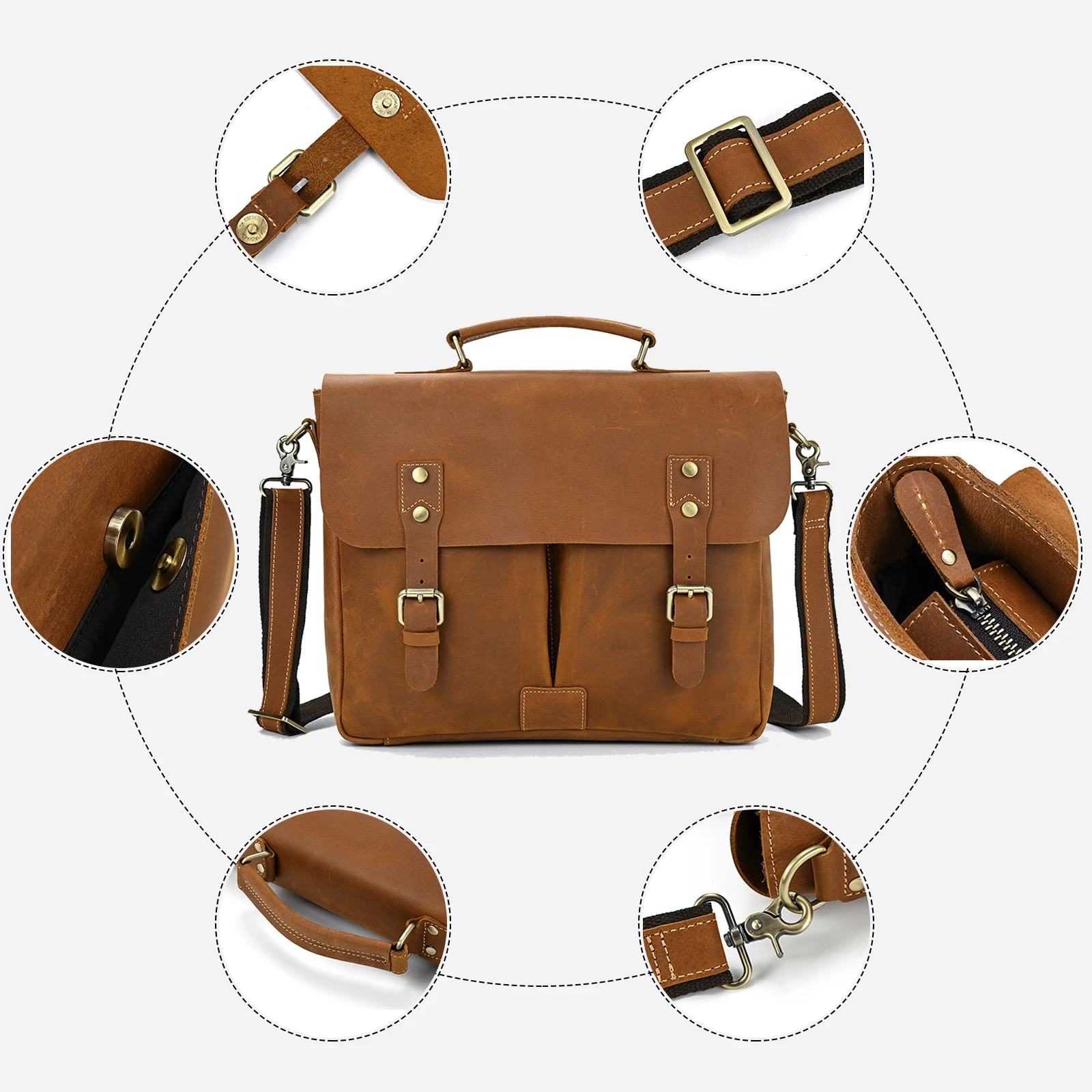 Crazy Horse Laptop Bag For Men Briefcase Men's Document Briefcase Genuine Leather Handbag Office Bags For Men One Shoulder Bags