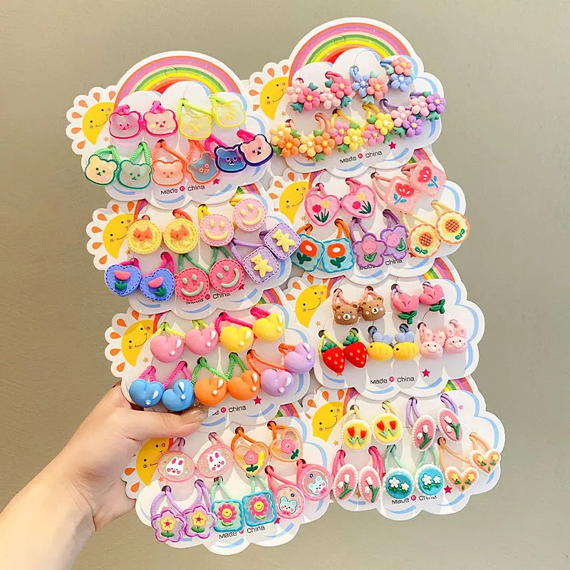 

[10-Piece Set] Children's Cartoon Small Fresh Flower Hair Accessories Girls Do Not Hurt Hair Sweet Hair Ring Girls Headwear