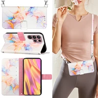 marble wallet crossbody phone case for samsung galaxy s21 fe s22 ultra plus a73 a53 a33 a52s a32 a22 a13 a12 5g leather cover