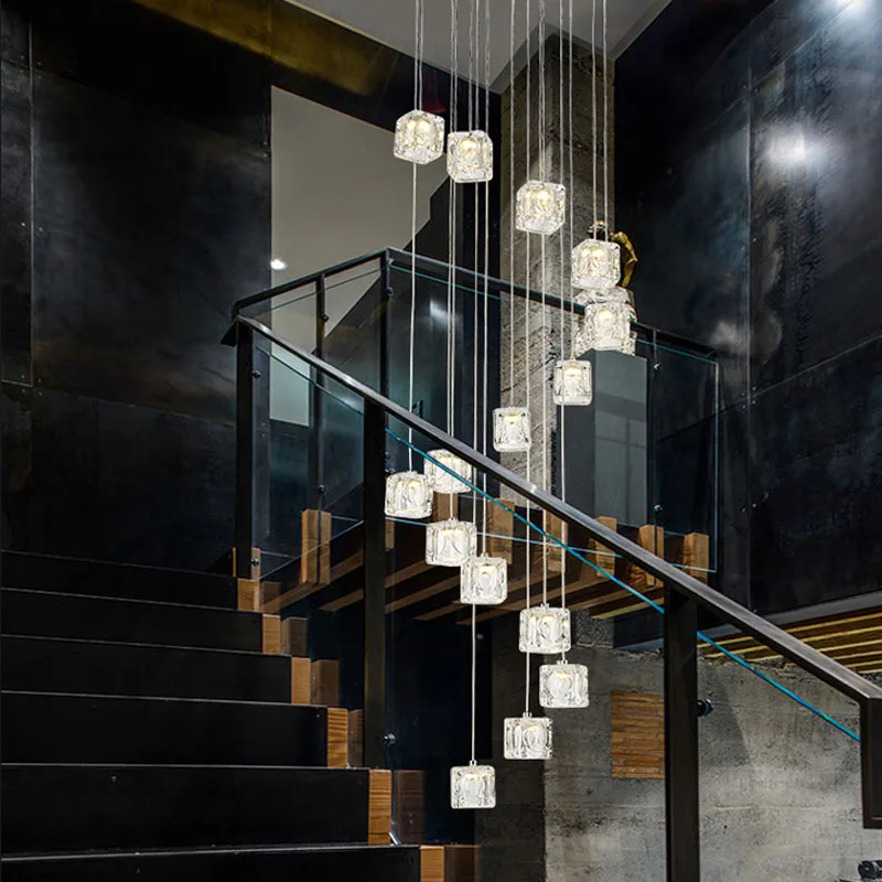 

Contemporary Nordic minimalist duplex villa loft spiral staircase hotel lobby lamp long chandelier