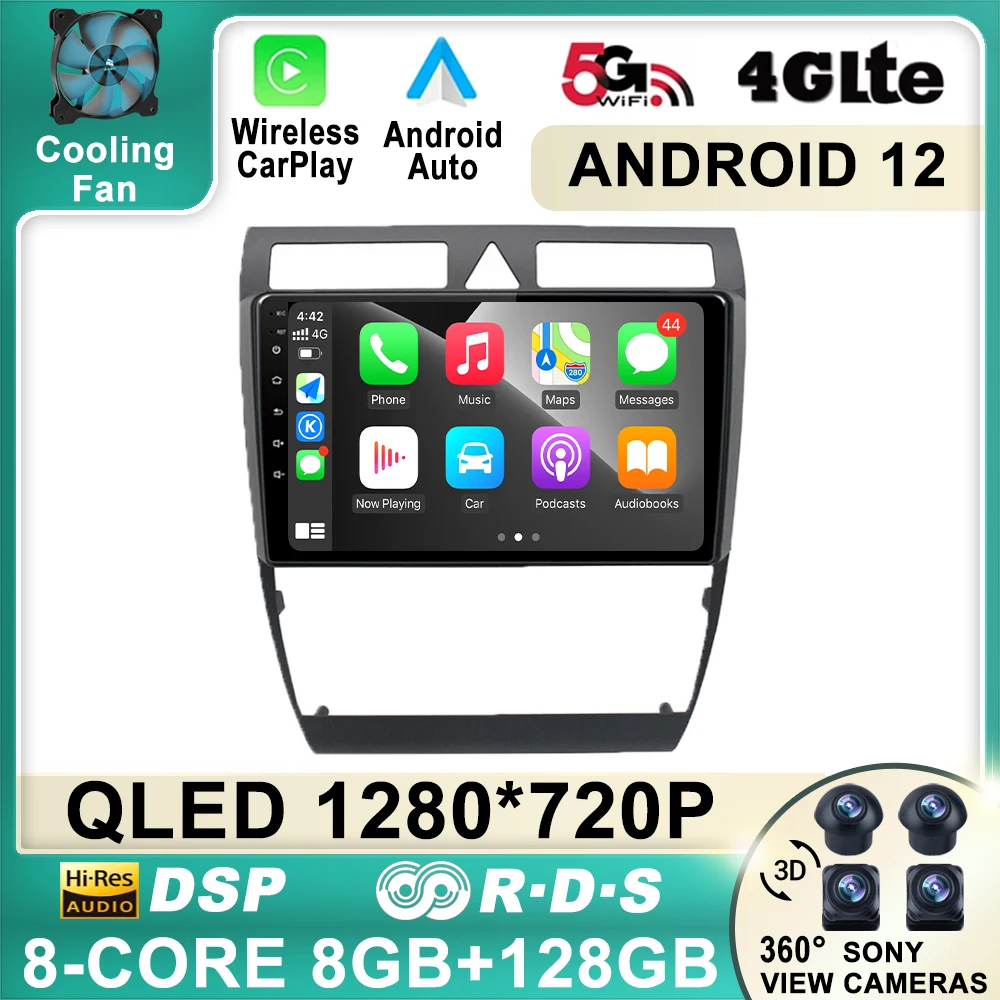 Автомобильный радиоприемник Android 12 для Audi A6 C5 1997 - 2004 S6 1999-2004 RS6 2002 2006 GPS 1280*720P Carplay IPS
