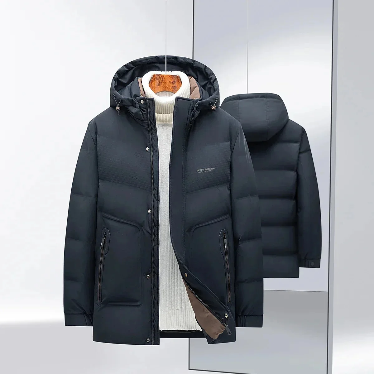 Фото COZOK -30 ° зимняя новая мужская пуховая куртка, рабочая одежда, теплое пальто, ветрозащитная Повседневная Верхняя одежда со съемным капюшоном Jack №2