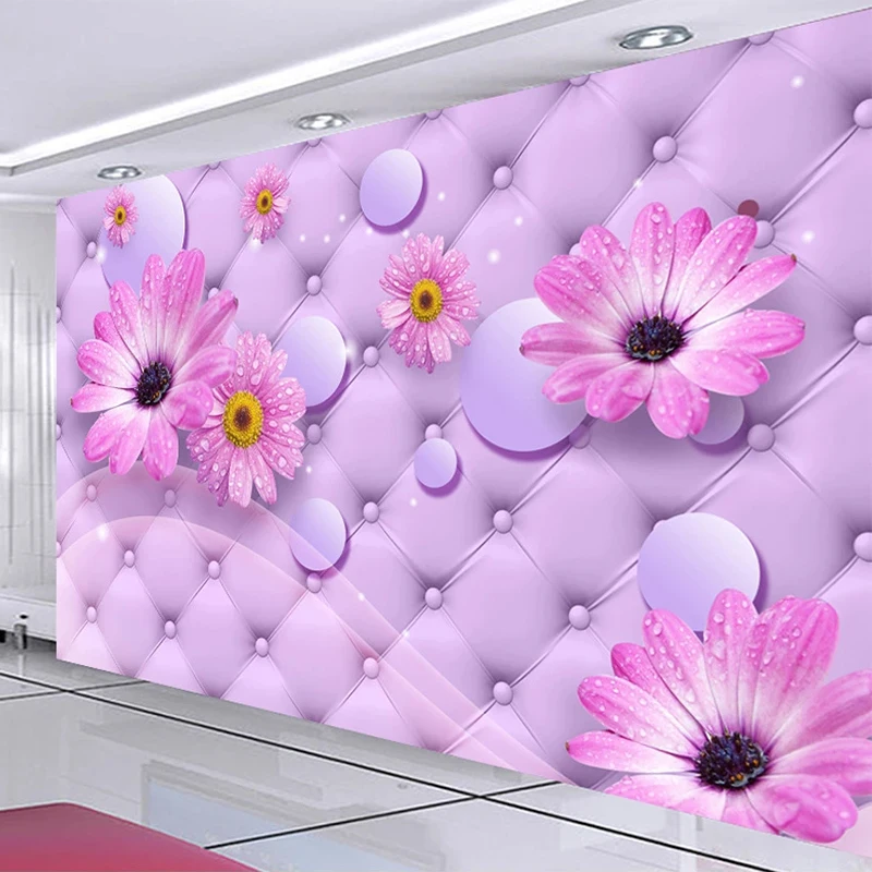 

Пользовательские Настенные обои 3D Фиолетовый Подсолнух мягкий рулон настенная живопись Свадебный дом гостиная Романтический домашний Дек...