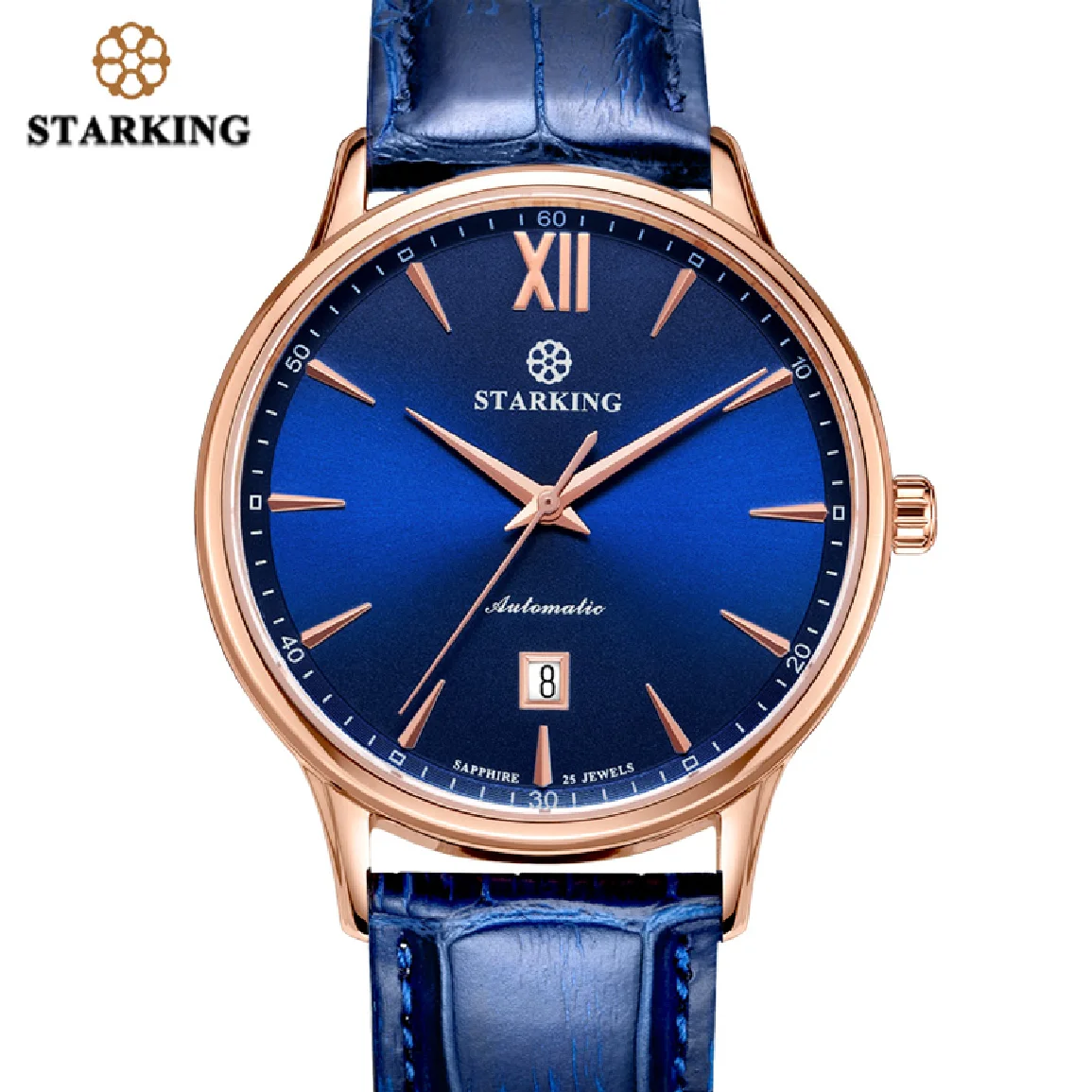 

STARKING Watch Men Dress Waterproof 50M Stainless Steel Watch Men Cow Leather Mechanical Automatic Wristwatch Reloj Automatico