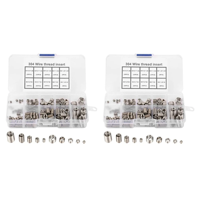 

300Pcs Thread Repair Inserts M3 M4 M5 M6 M8 Stainless Steel Heli Coil Thread Repair Insert Wire Thread Insert Assortment