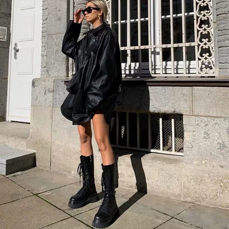 Sexy High Platform Boots Women Mid-calf Boots Thick Bottom Motorcycle Boots Female Punk Shoes Autumn Winter Shoes Botas De Mujer