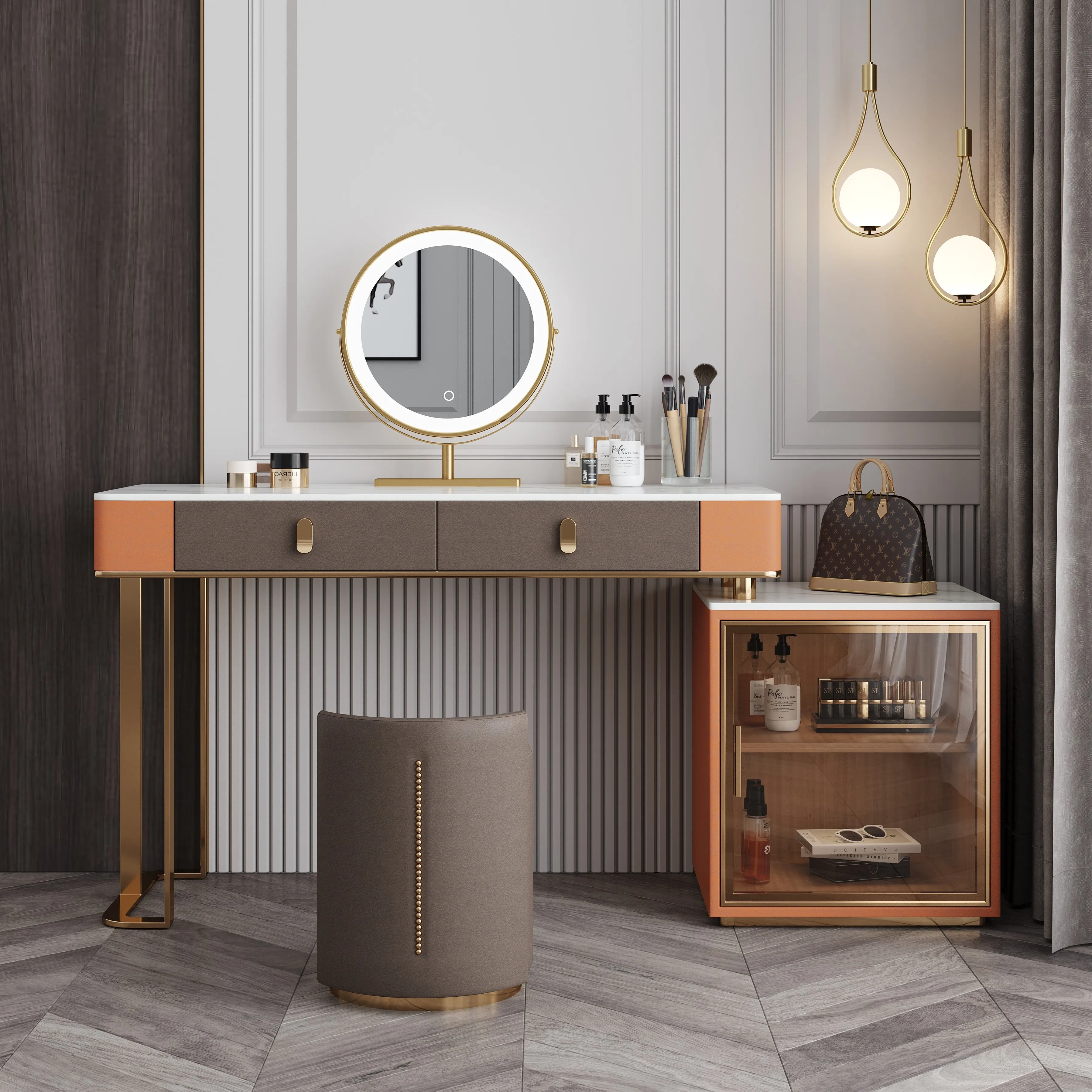 

Italian minimalist dressing table rock slab integrated cabinet light luxury modern minimalist bedroom high-end cabinet net red m