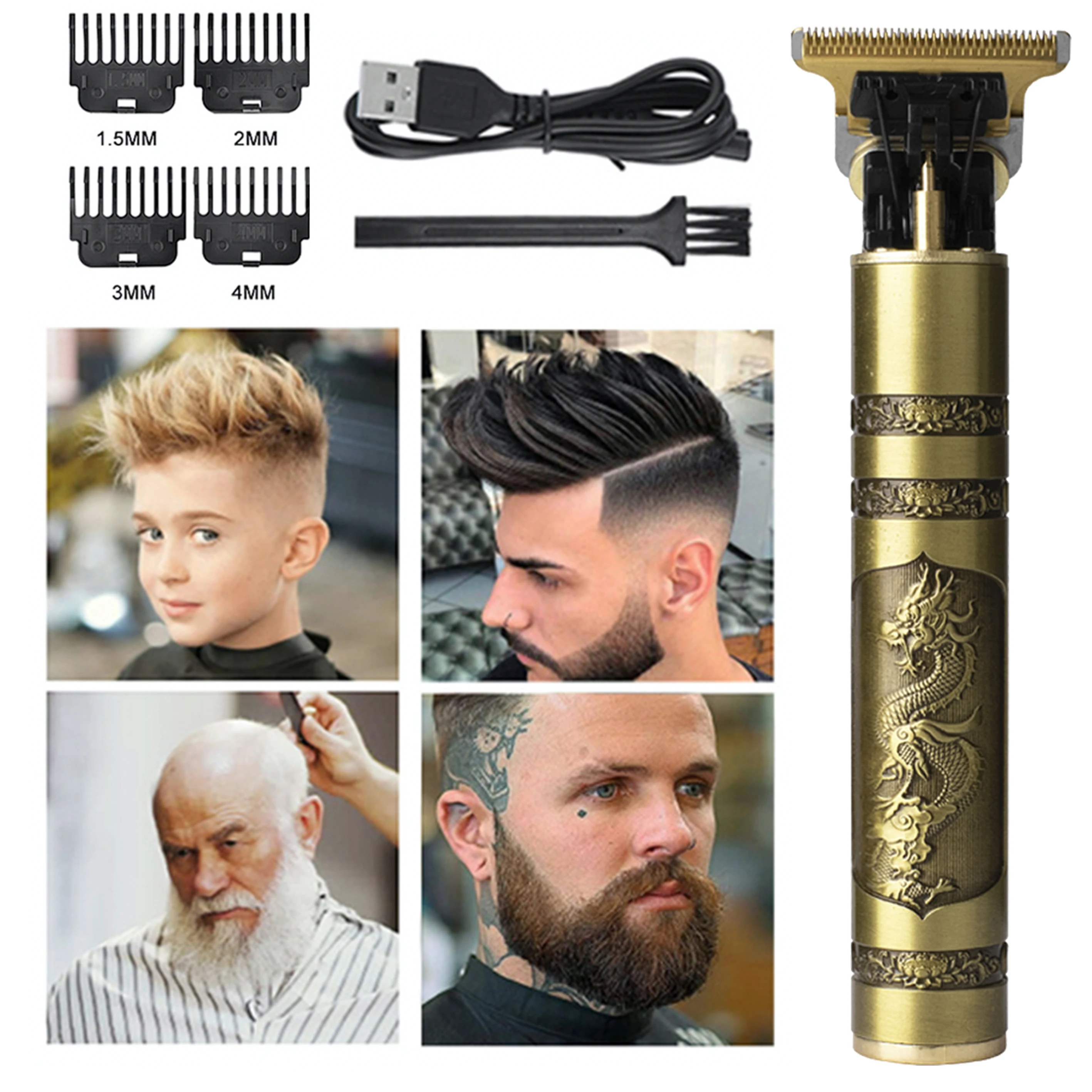 

USB Vintage T9 0mm Electric Hair Trimmer For Man Cordless Clippers Professional Beard Hair Cutting Machine Barber rechargeable