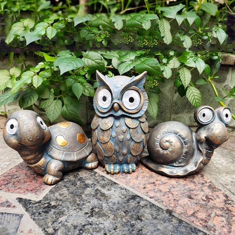 

Creative Owl/Snail/Turtle Figurine Solar Night Light Resin Garden Statue Waterproof Durable Outdoor Decor Without Fading