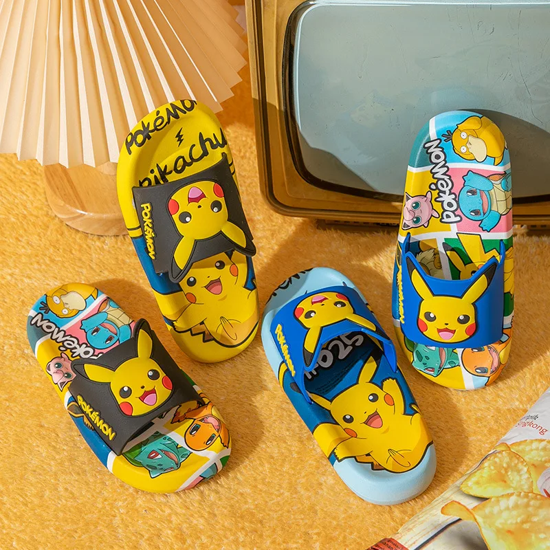 

Cartoon Kawaii Pokemon Pikachu Slippers Indoor Boys Girls Unisex Flip Flops Bathroom Non-slip Flat Shoes Beach Sandals Kids Gift