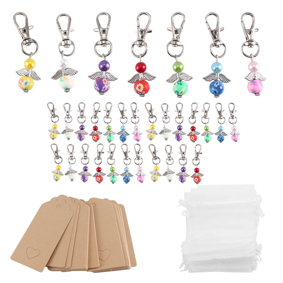 Guardian Angel Pendant Angle with Star Key Ring Lucky Guest Gifts Wedding Girls Organza Bag