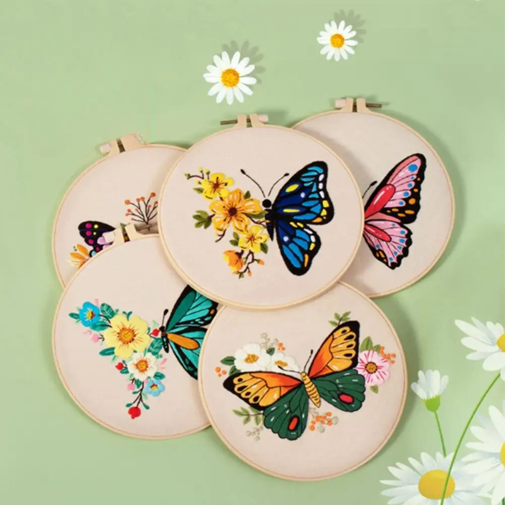 

2023 Diy Embroidery Kit Butterfly Flower Pattern Needlework Set With Embroidery Hoops Cross Stitch Kits For Craft Lover