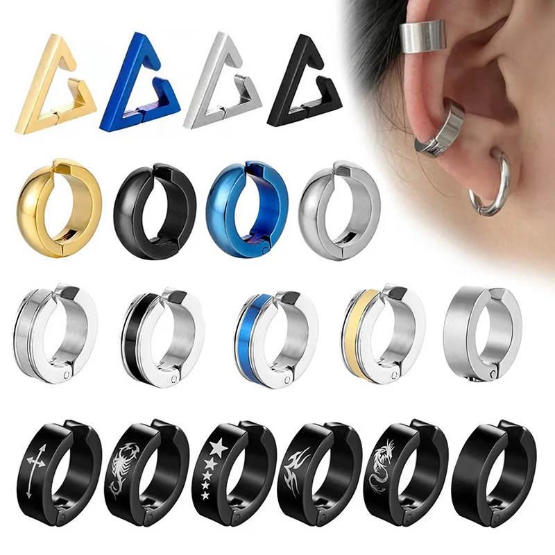 

1 Piece Gothic Ear Clip Hoop Earrings for Men/Women Stainless Steel Painless Non Piercing Fake Earrings Jewelry Gifts