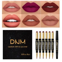 6pcsset double ended matte lipstick makeup long lasting waterproof nude lipsticks lips liner pencil woman cosmetics beauty kit
