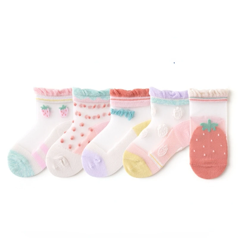 

5 Pairs/Lot Girls Socks Summer Breathable Children Short Ankle Socks For 1-12 Years Kids Soft Cotton Lace Princess Mesh Socks