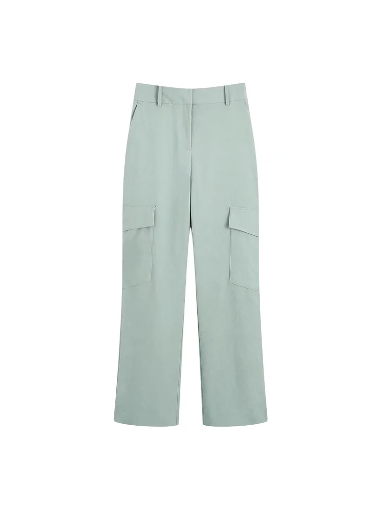 

2022 Summer Women Casual Cargo Pants Solid Button Zipper Loose Pockets Female Fashion Street Pant Trousers Clothing