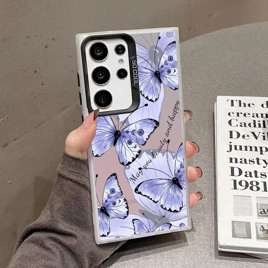 Shockproof Case for Samsung Galaxy S23 S24 S22 Ultra S20 FE S21 Plus Note 20 Hard Shell Phone Cover Pink And Purple Butterfly