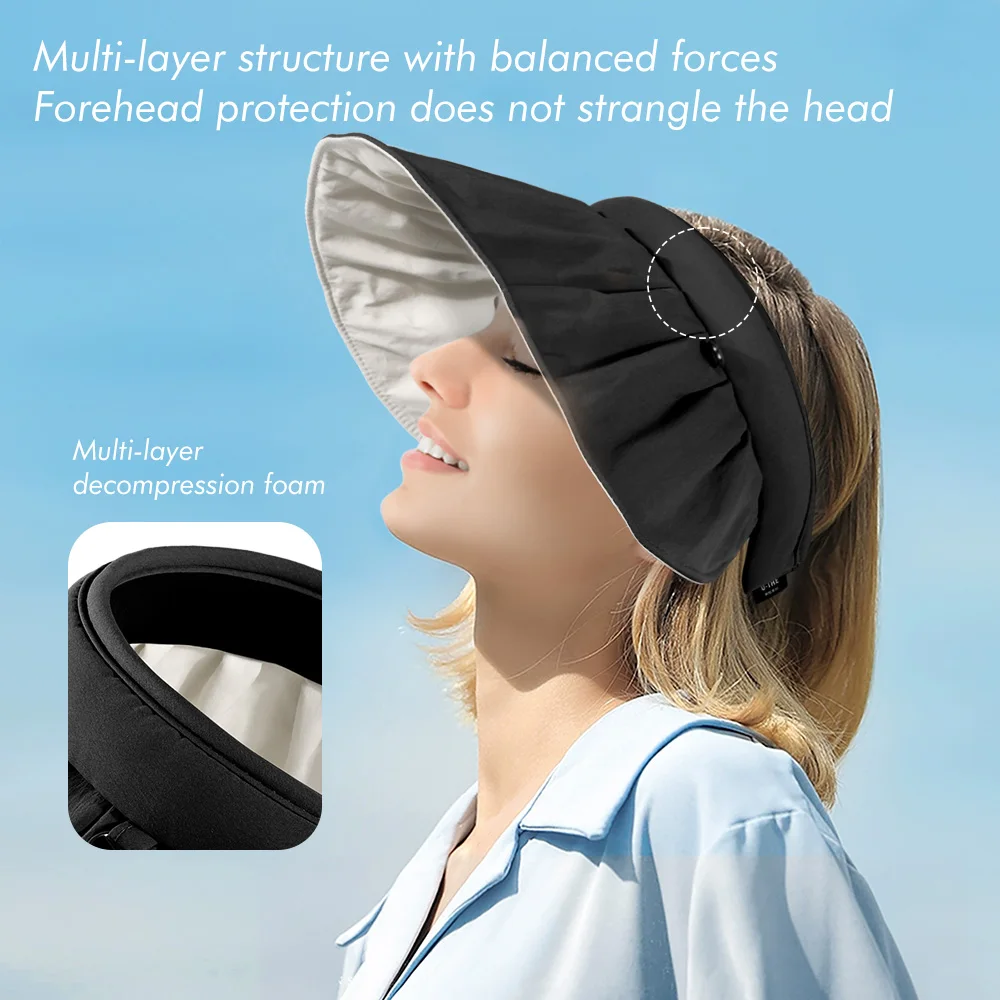 Women Sun Hat Multi-function Sun Protection Foldable Hairpin Dual Use Outdoor Travel Hiking Fashion Big Brim Beach Shell Hat