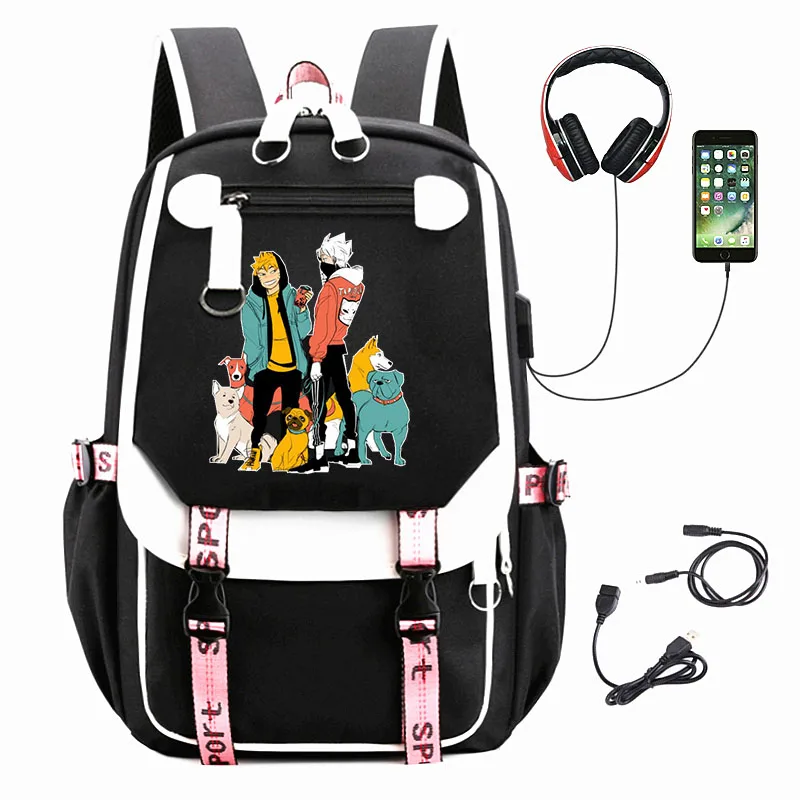 

Anime Leisure Backpack Zipper Travel Laptop Bag USB Charging Knapsack Teenager Student Bookbag Cartoon Nylon Printing Schoolbag