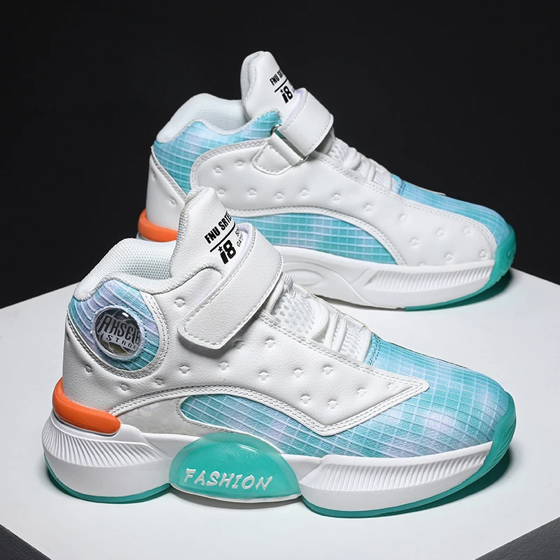 

2022 New Big Boy Basketball Training Shoes High Top Kids Sneakers Anti Slip Basket Shoes Children Designer Boy Sport Trainers