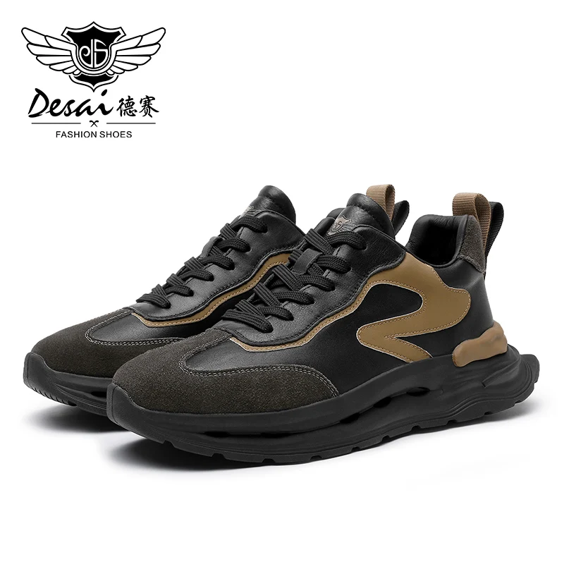 

DESAI Brand Full Grain Leather Sports Men Casual Shoes Soft Outsole Cowhide Upper White Male Laces Up 2022 Fashion Design