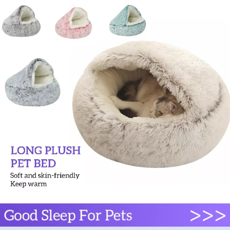 

New Warm Dog Bed Cat Mat Round Plush House Sofa Soft Sleeping Pet Basket For Dogs Cats Nest 2 In 1 Pet Bed Pet Cushion Supplies