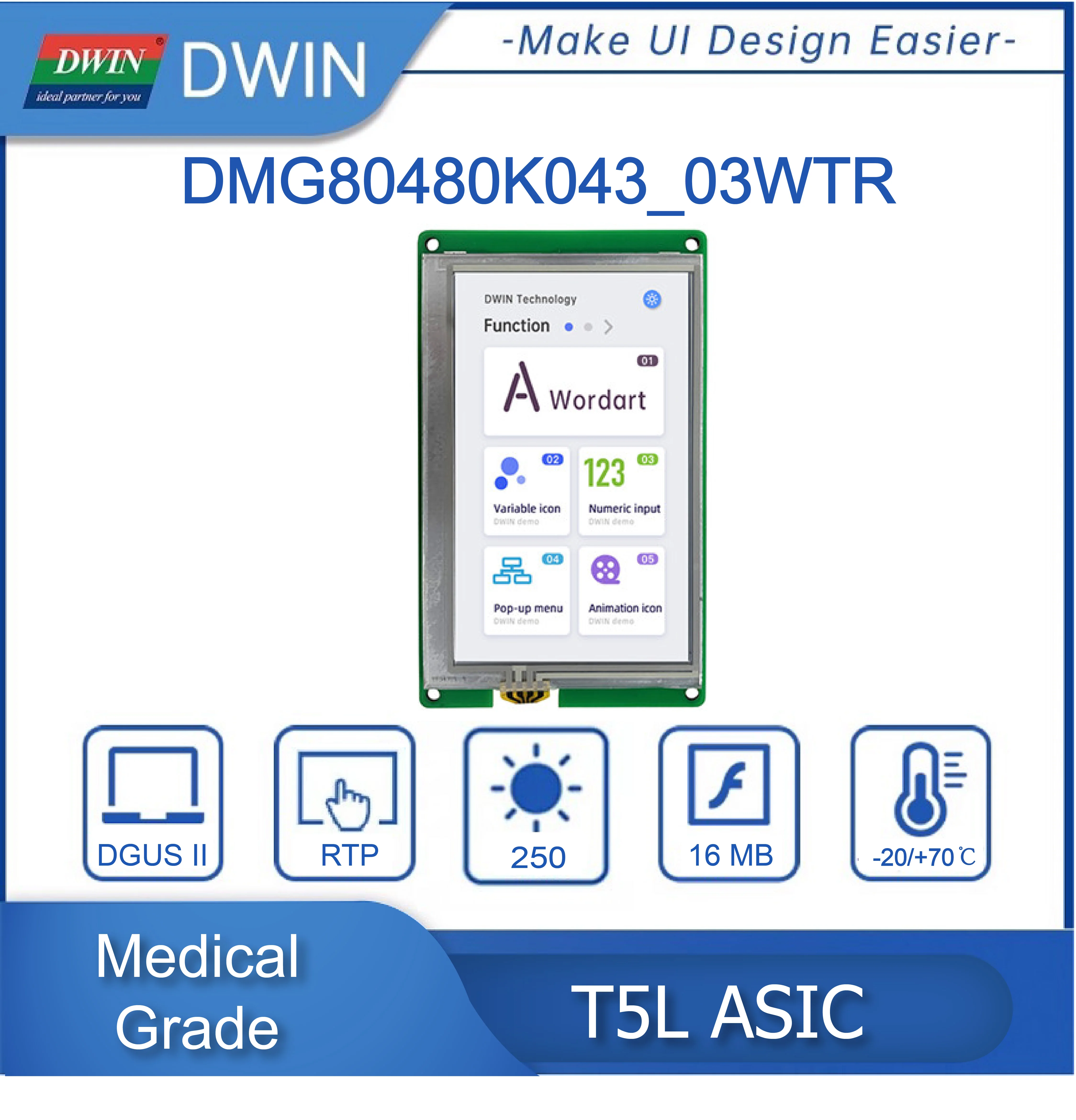DWIN 4 3-дюймовый 480X800 HMI медицинского класса IPS TFT LCD UART интерфейс умный дисплей
