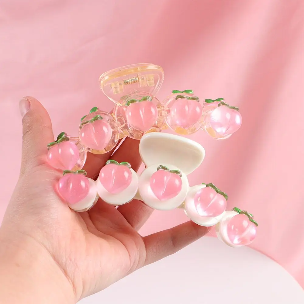 

Transparent Pink Peach Grape Crystal Acrylic Hair Claw Cute Sweet Peach Grape Bowknot Fruits Large Hair Clip