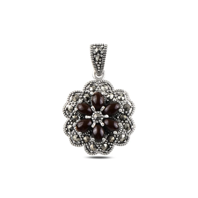 

Silver 925 Sterling Red Agate & Marcasite Pendant