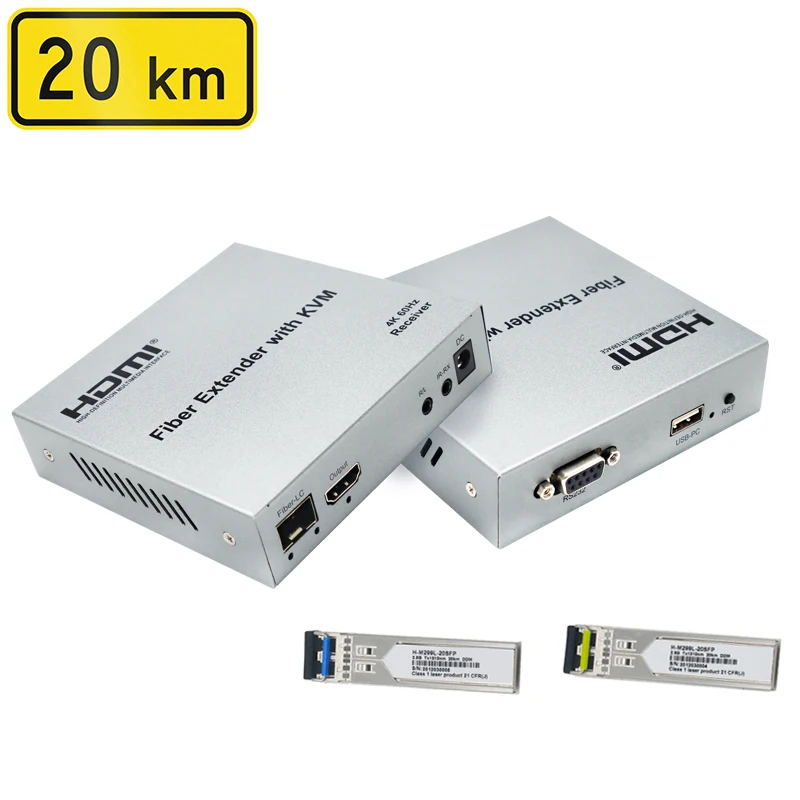 

4K 60Hz HDMI KVM Extender By Fiber Optic Cable 20km Transmitter Receiver Video Converter Support USB Keyboard Mouse Laptop To TV