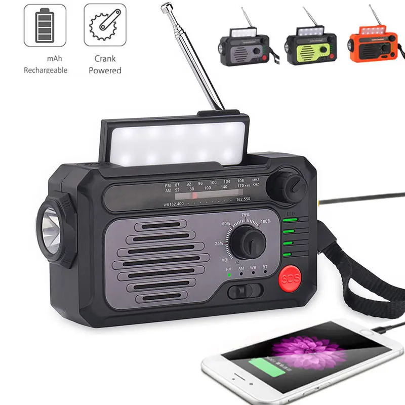 

AM/FM Emergency Radio Solar Powered Hand Crank Radio with Bluetooth 5.0 Speaker LED Flashlight 2000mAh Phone Charger Power Bank