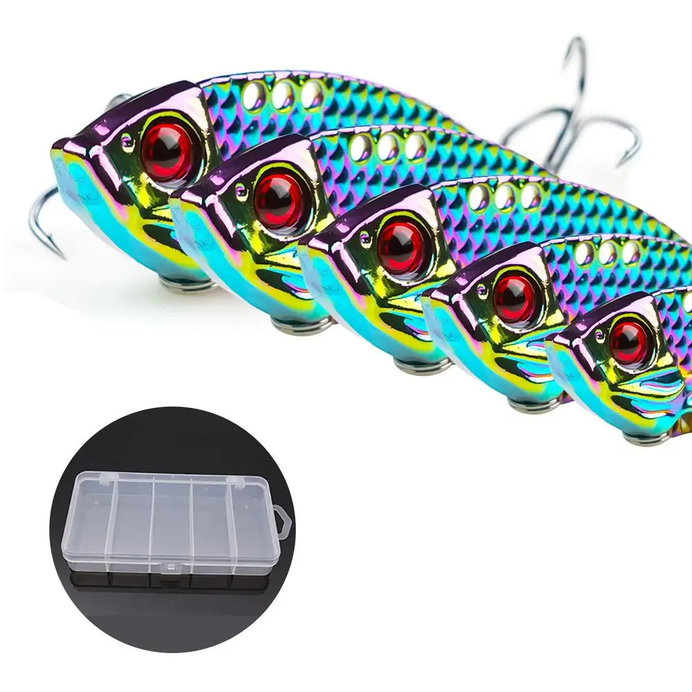 

5pcs Colorful Vib Fishing Lures Long-casting Sequins 3d Eyes Artificial Fake Bait 3g5g7g10g15g For Seawater Freshwater