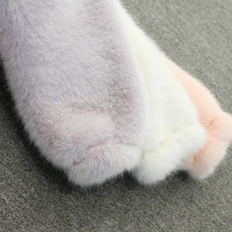 Winter Faux Mink Fur Coat Long Lantern Sleeved Women Fur Hooded Zipper Warm Fur Flocking Cardigan Tops Fluffy Jacket With Hat