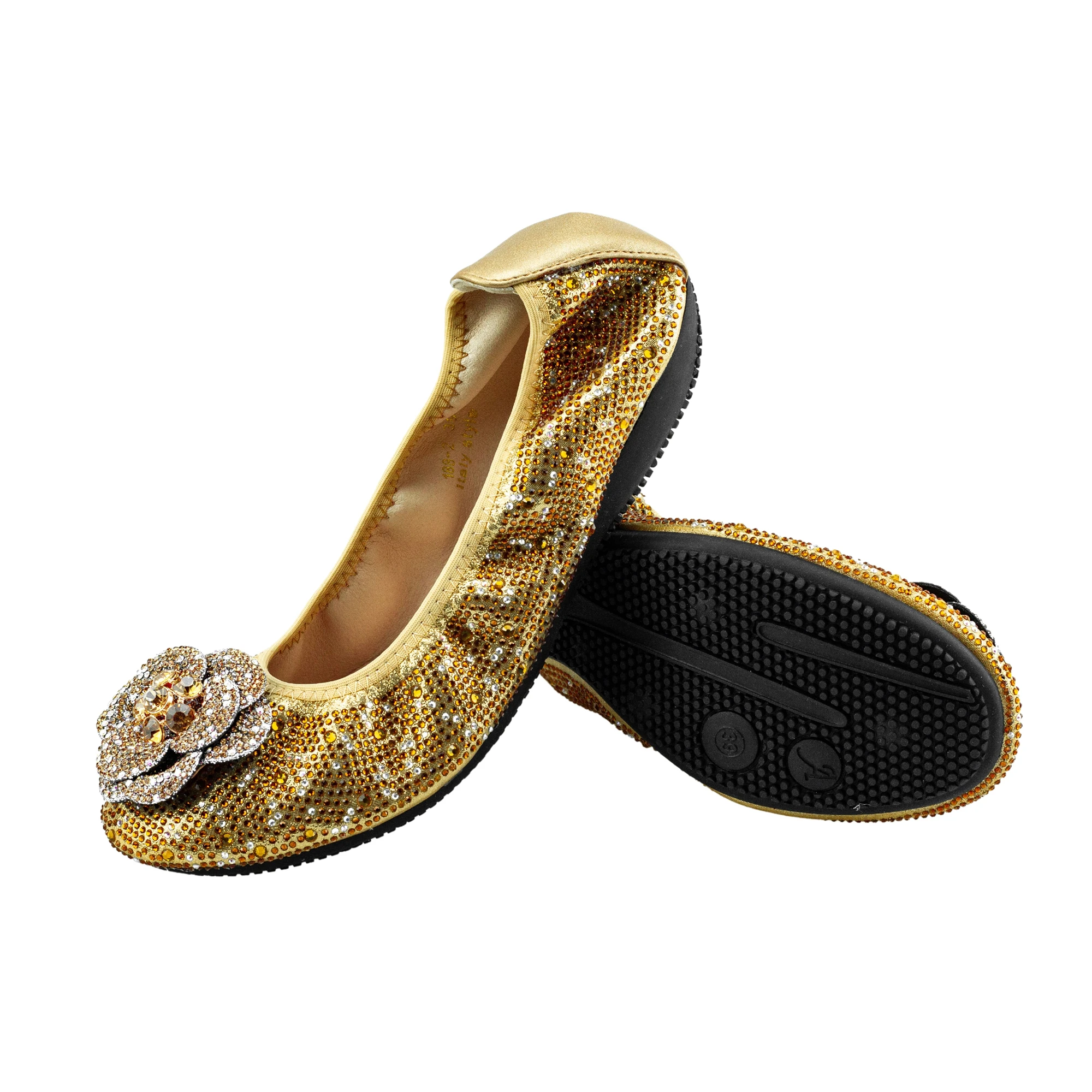 Flower Rhinestone Women Comfy Flat Shoes Nigerian Party Dress Shoes Banana Shoes for Ballerina Comfortable Ballet Flats Bride