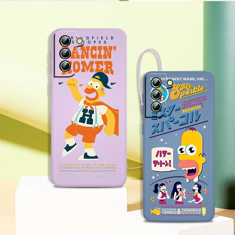 

Disney The Simpsons Family Phone Case For Samsung Galaxy S21 S22 Pro S20 FE S10 Note 20 10 Plus Lite Ultra Liquid Rope Cover