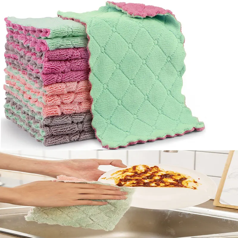 

2/4/6PCS Kitchen Cleaning Cloth Micro Fiber Water Absorption Kitchen Dish Cloth Highefficiency Tableware Household Cleaning Tool