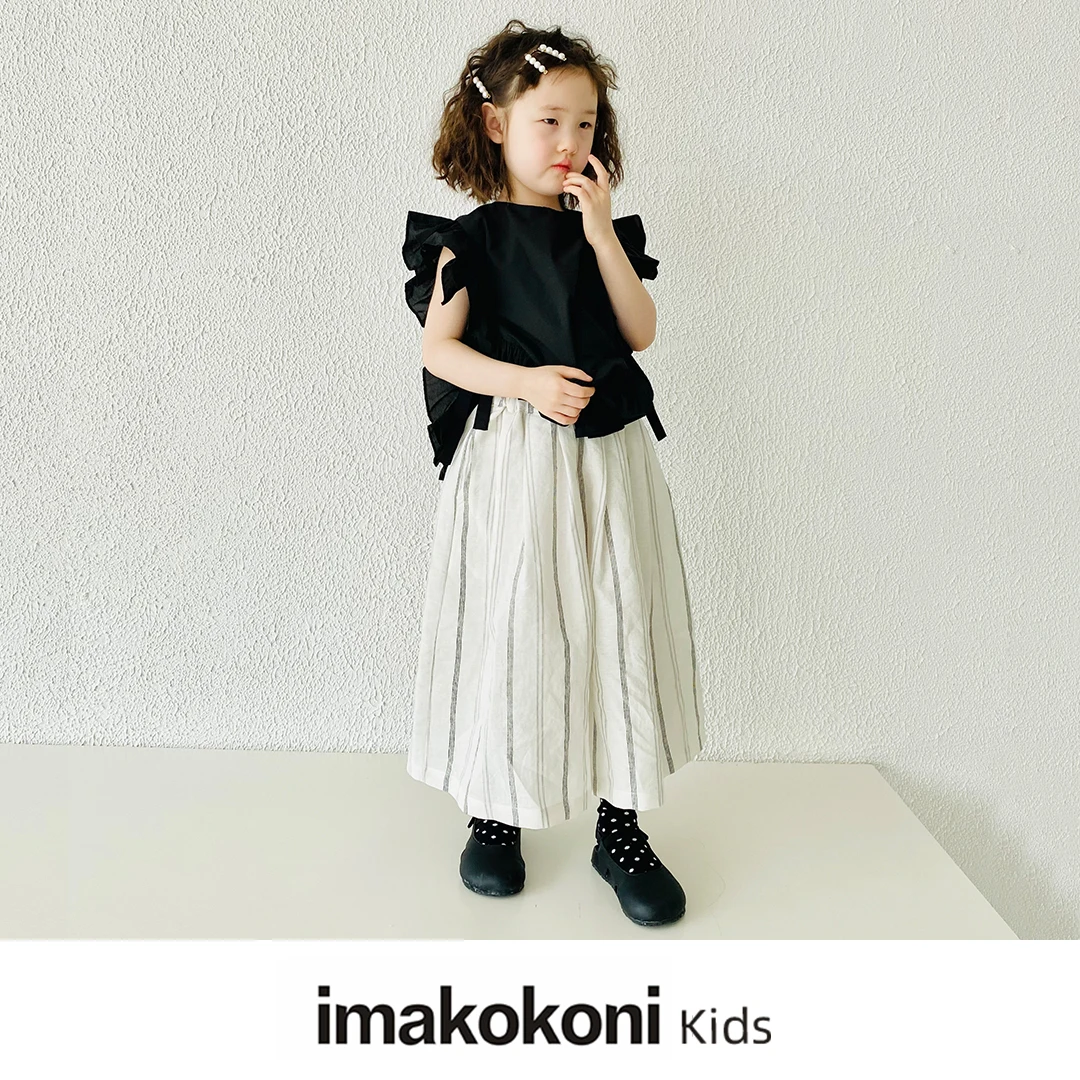 

imakokoni 2022 original children's clothing linen jacquard vertical thigh culottes summer trousers girl pants kids outfits girl