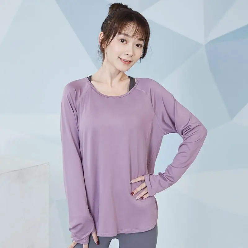

Breathable Yoga T-shirt Women Long-sleeved Top Slimming Sports Shirt Quick-drying Fitness Clothes Loose Training Blouse